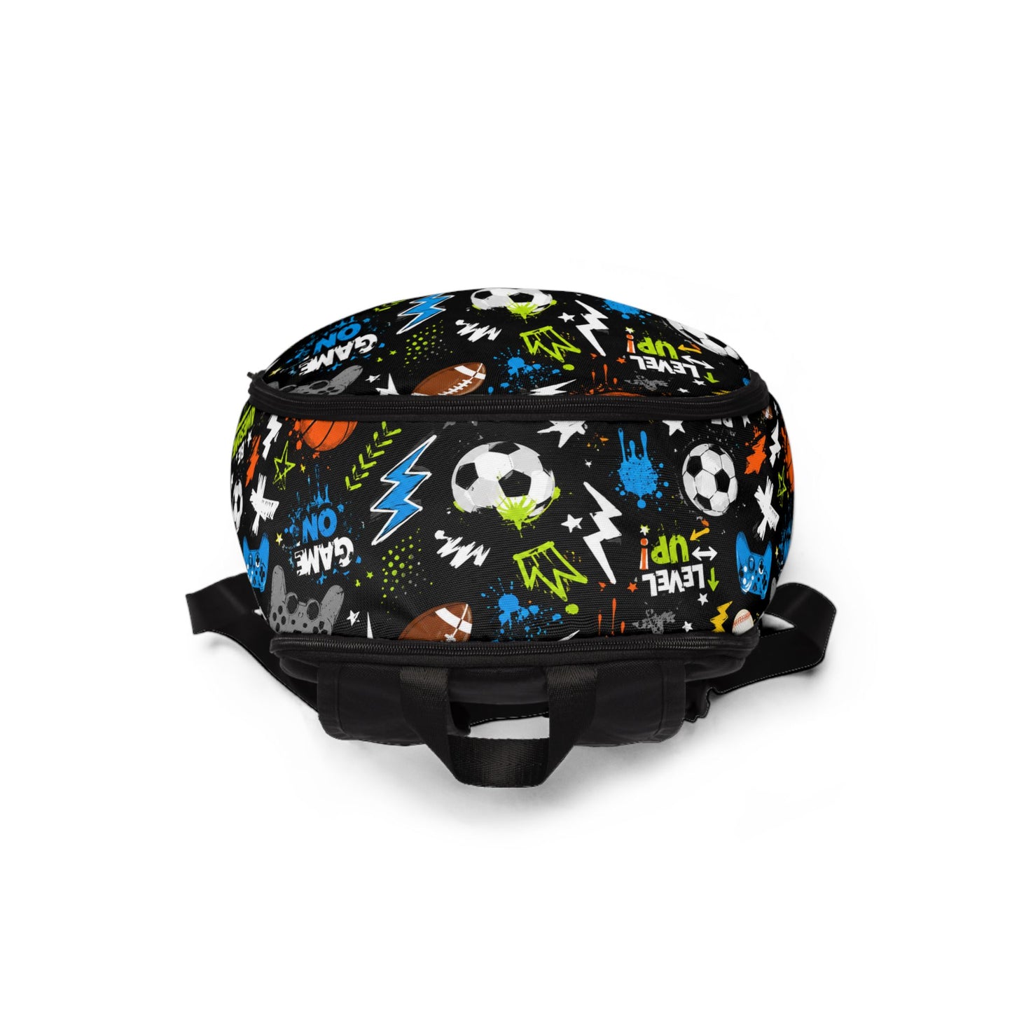 Kids Sports Pattern Backpack — "Game On" Soccer, Basketball & Baseball School Bag