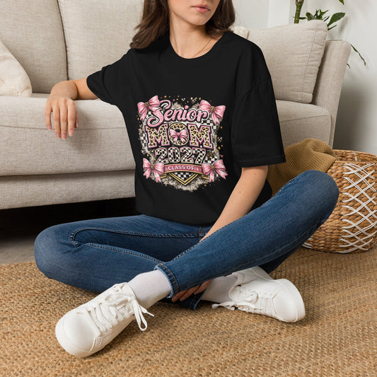 Senior Mom T-Shirt — Pink Leopard Bow Graduation Gift