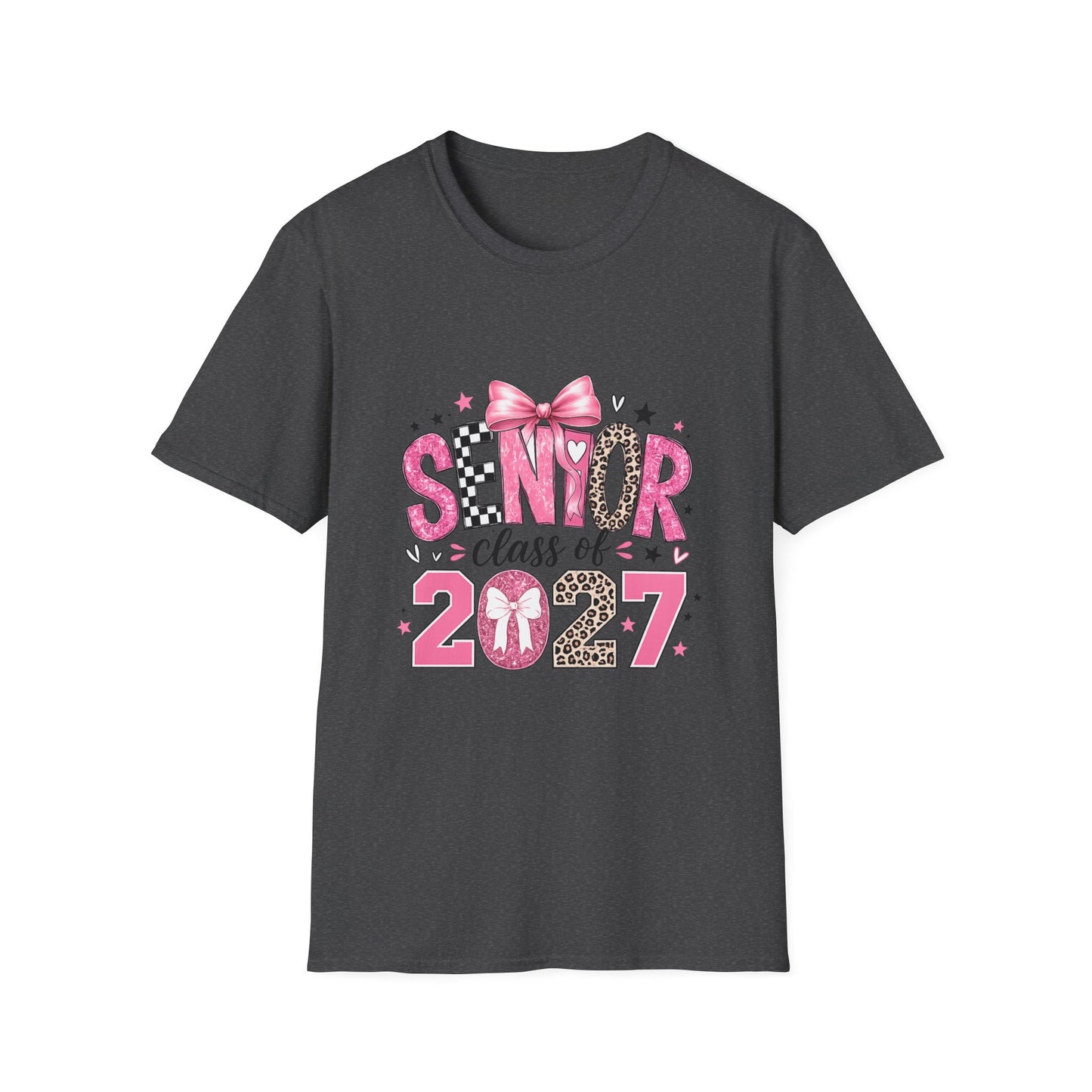 Senior Class of 2027 T-Shirt — Pink Bow & Leopard Graduation Tee