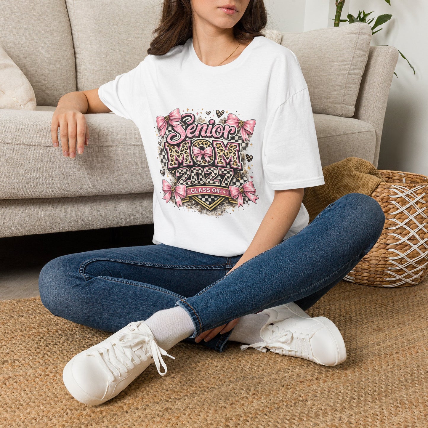 Senior Mom T-Shirt — Pink Leopard Bow Graduation Gift