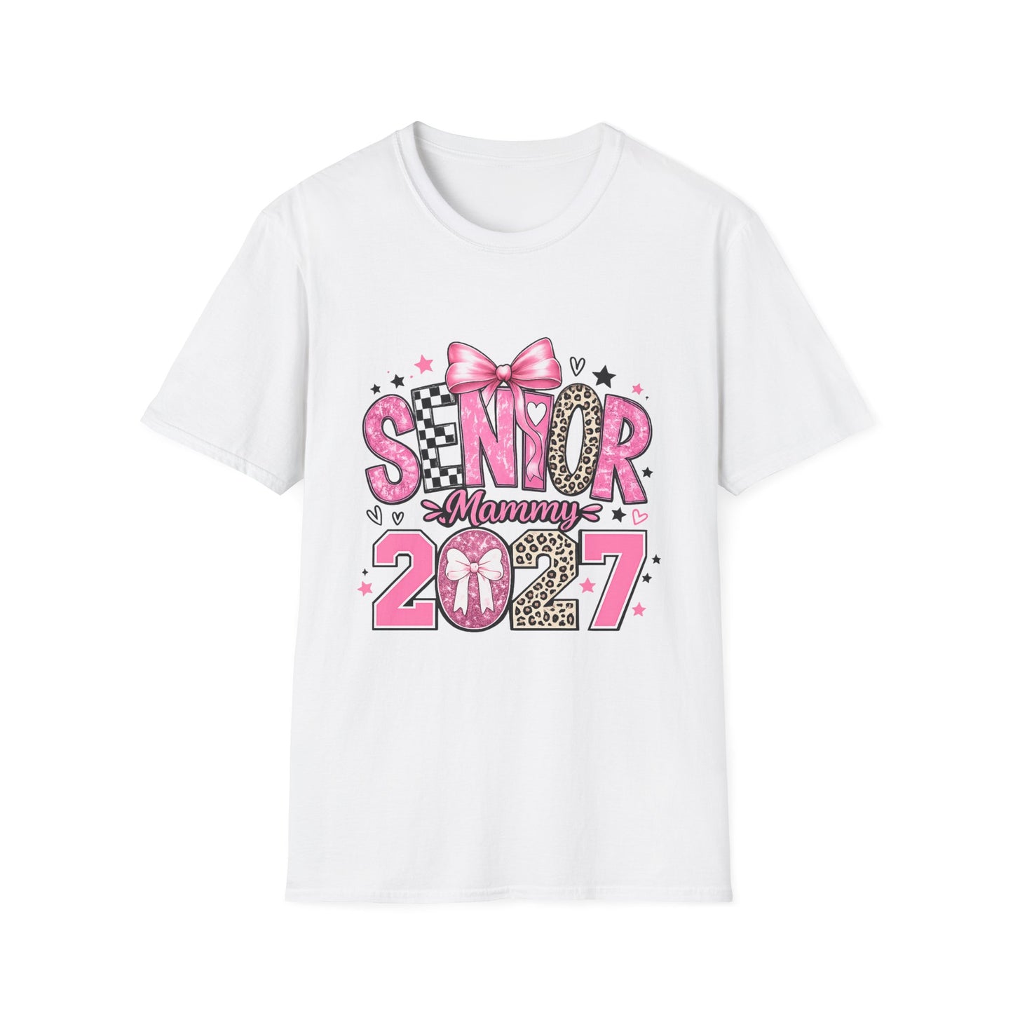 Senior Mammy 2027 T-Shirt — Pink Bow & Leopard Graduation Tee