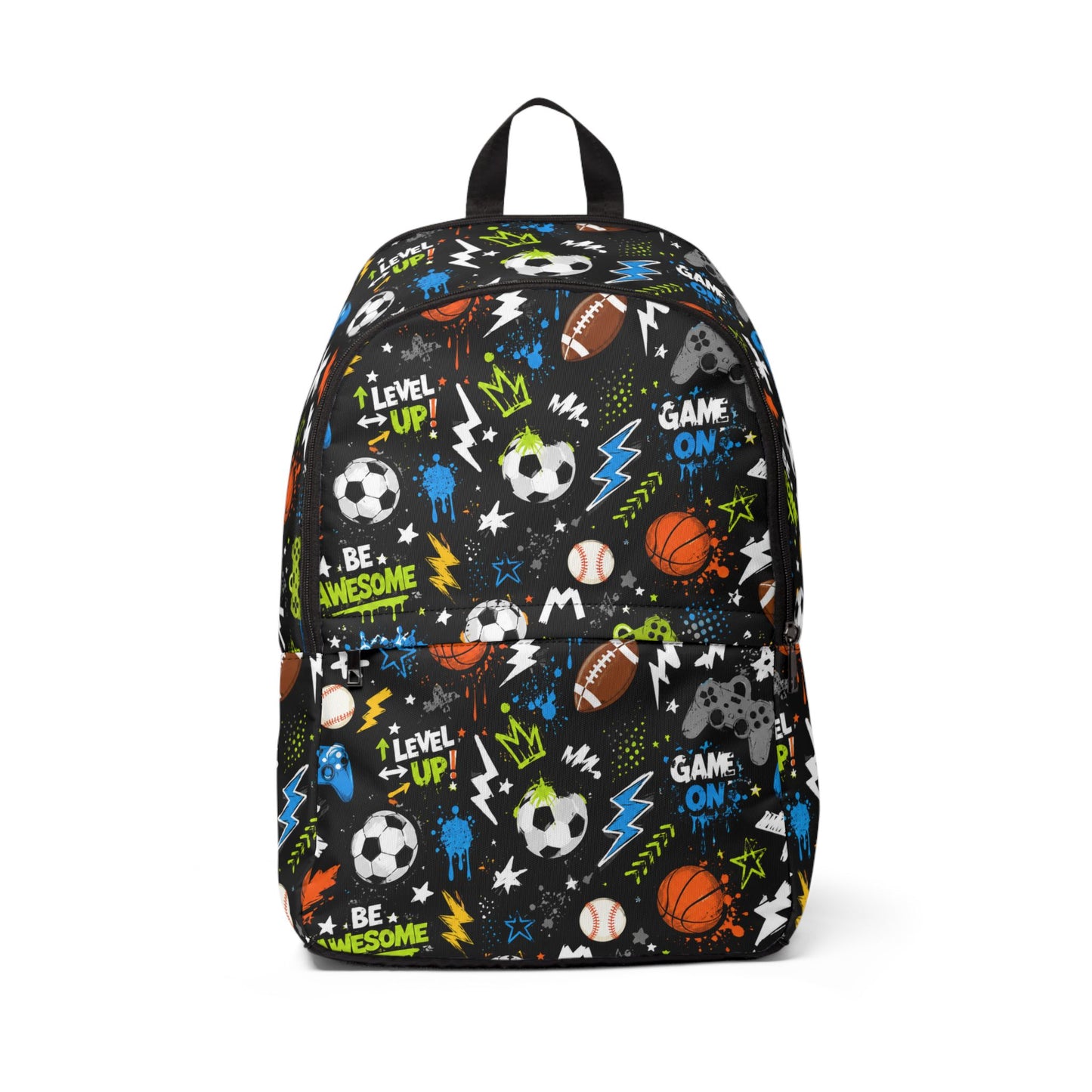 Kids Sports Pattern Backpack — "Game On" Soccer, Basketball & Baseball School Bag