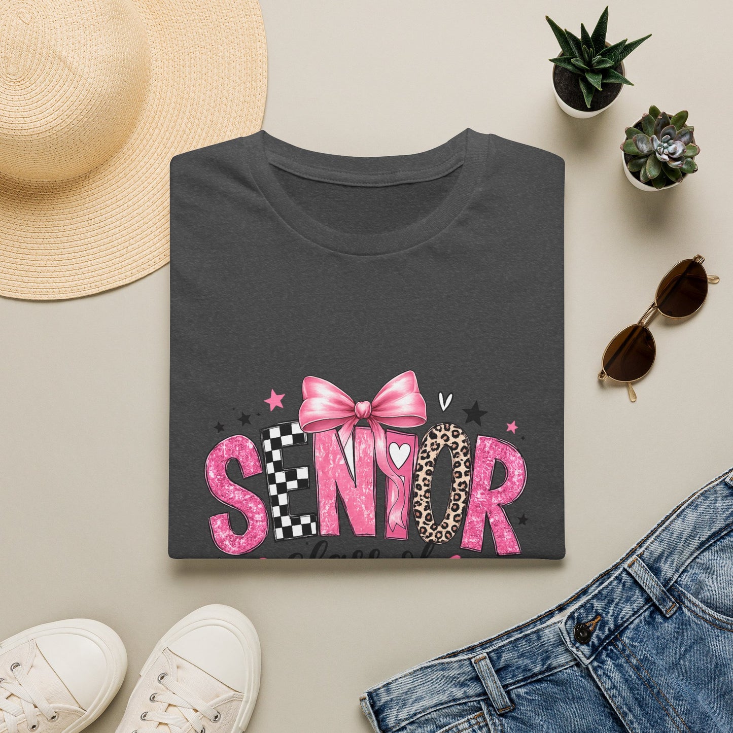 Senior Class of 2027 T-Shirt — Pink Bow & Leopard Graduation Tee