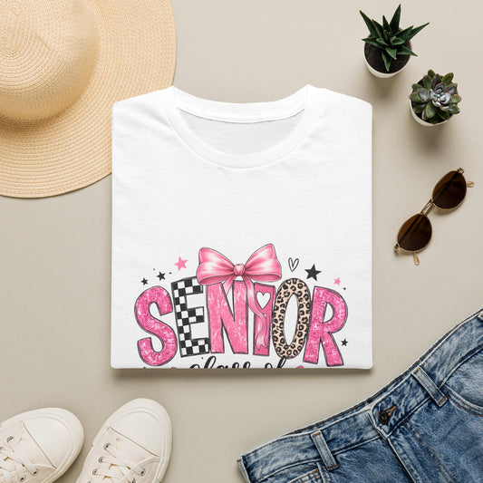 Senior Class of 2027 T-Shirt — Pink Bow & Leopard Graduation Tee