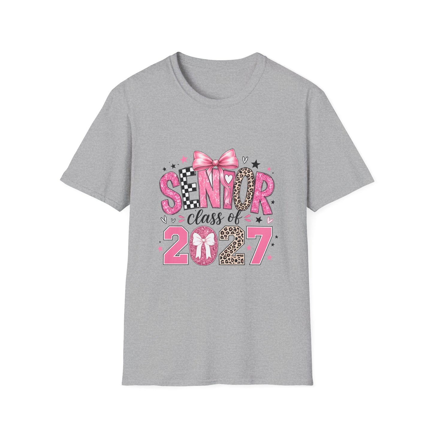 Senior Class of 2027 T-Shirt — Pink Bow & Leopard Graduation Tee