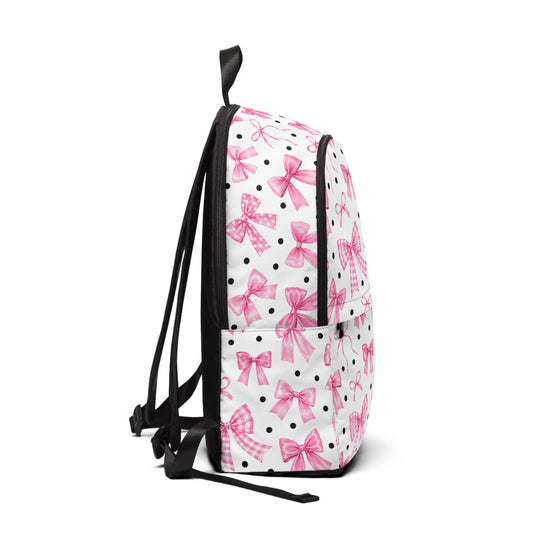 Pink Bow Print Backpack — Cute Polka Dot School & Daypack
