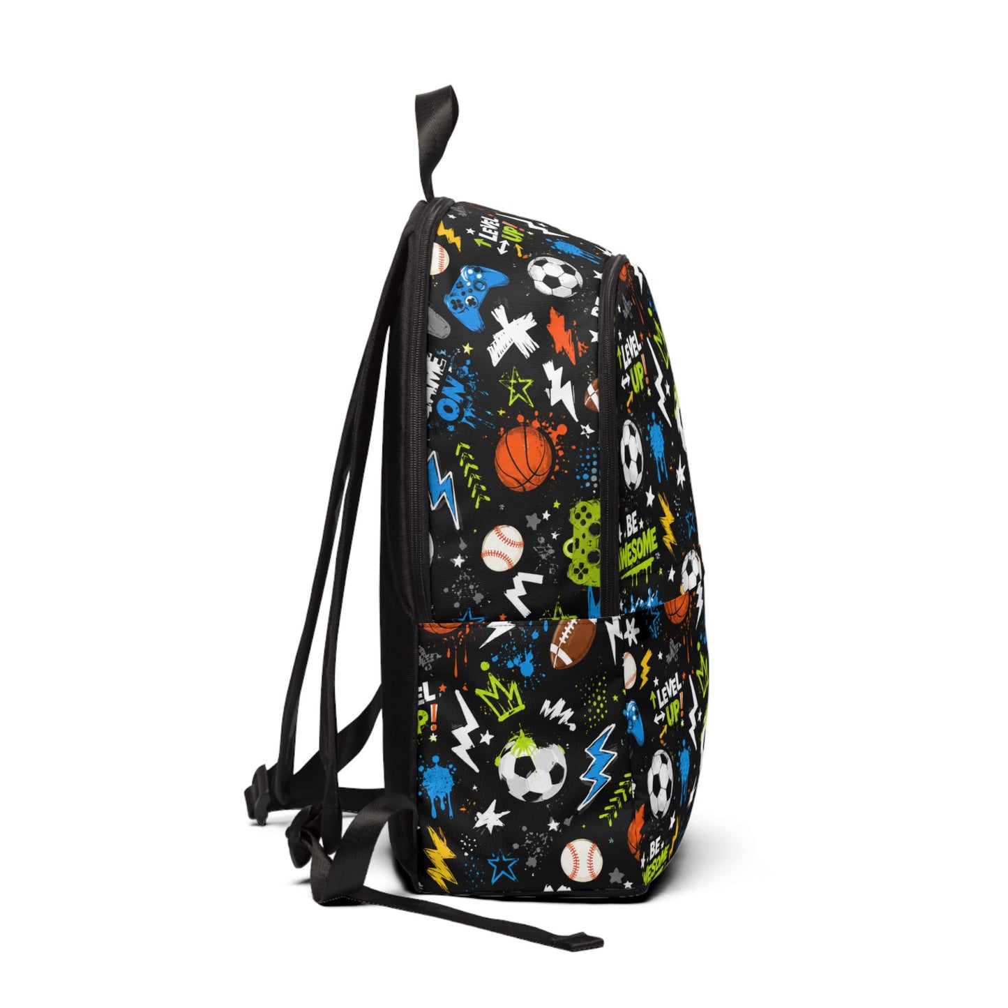 Kids Sports Pattern Backpack — "Game On" Soccer, Basketball & Baseball School Bag
