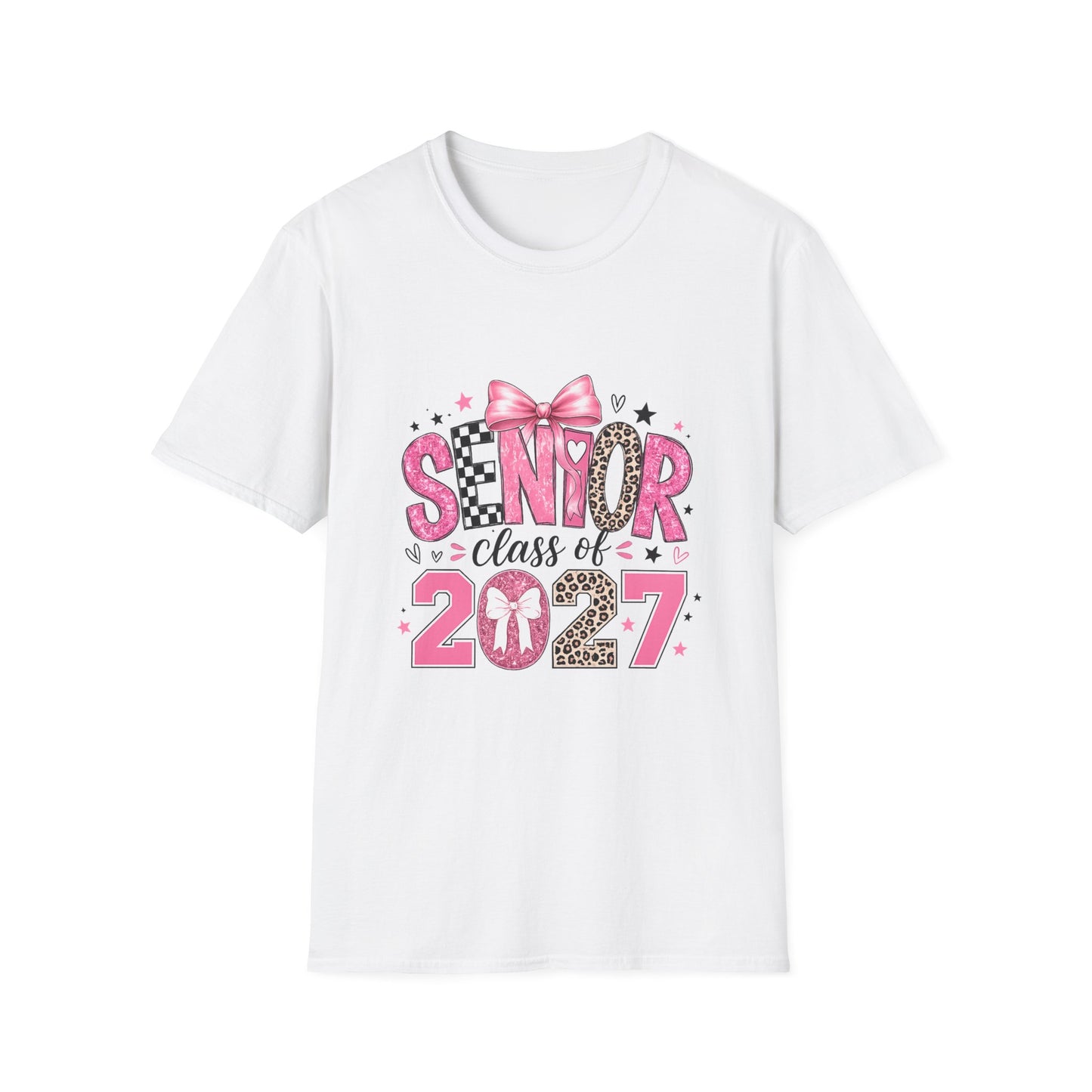 Senior Class of 2027 T-Shirt — Pink Bow & Leopard Graduation Tee