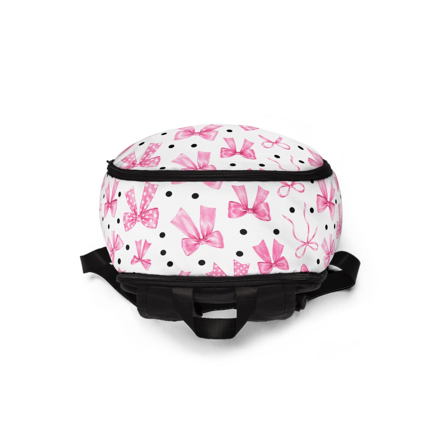 Pink Bow Print Backpack — Cute Polka Dot School & Daypack