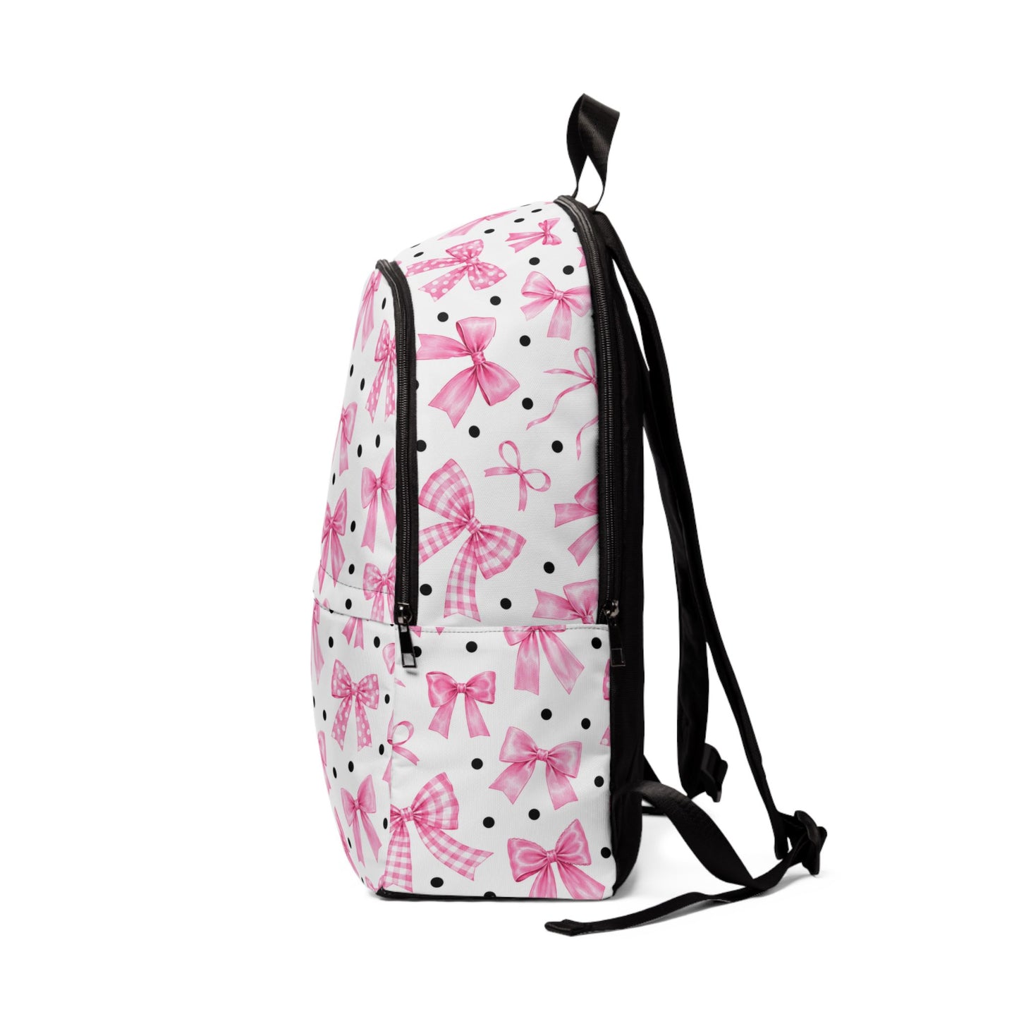 Pink Bow Print Backpack — Cute Polka Dot School & Daypack